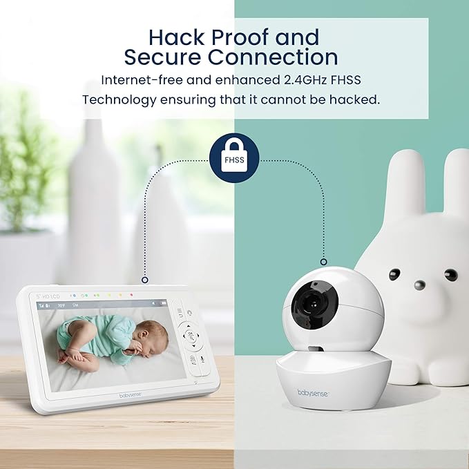 Babysense 5" HD Split-Screen Baby Monitor, Video Baby Monitor with 2 Cameras and Audio, Night Light, 1000ft Range, Two-Way Audio, 4X Zoom, Night Vision, 4000mAh Battery-CubbioJoy