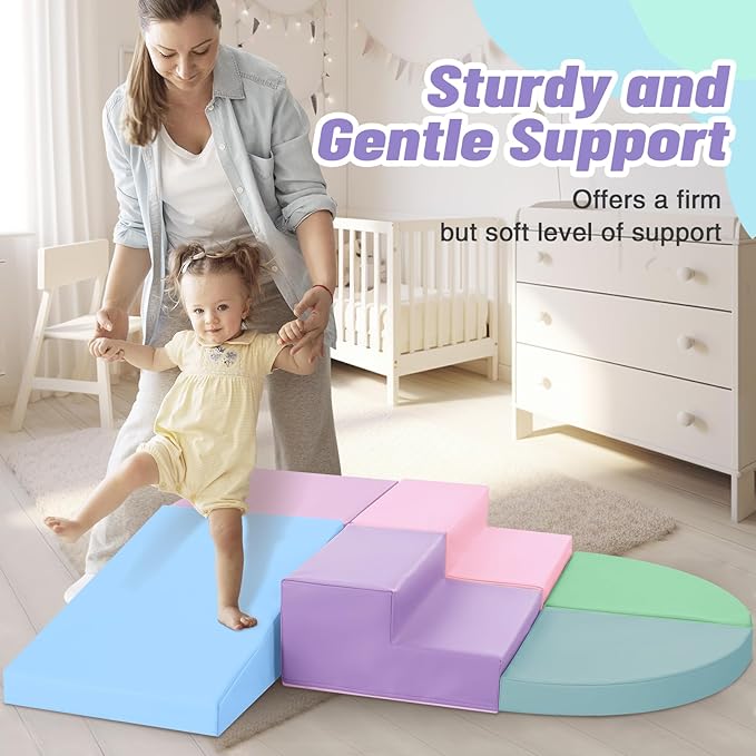 6-Piece Foam Climbing Blocks for Toddlers: Colorful Climbing Gym PU Leather Baby Foam Building Blocks Indoor Toy-CubbioJoy