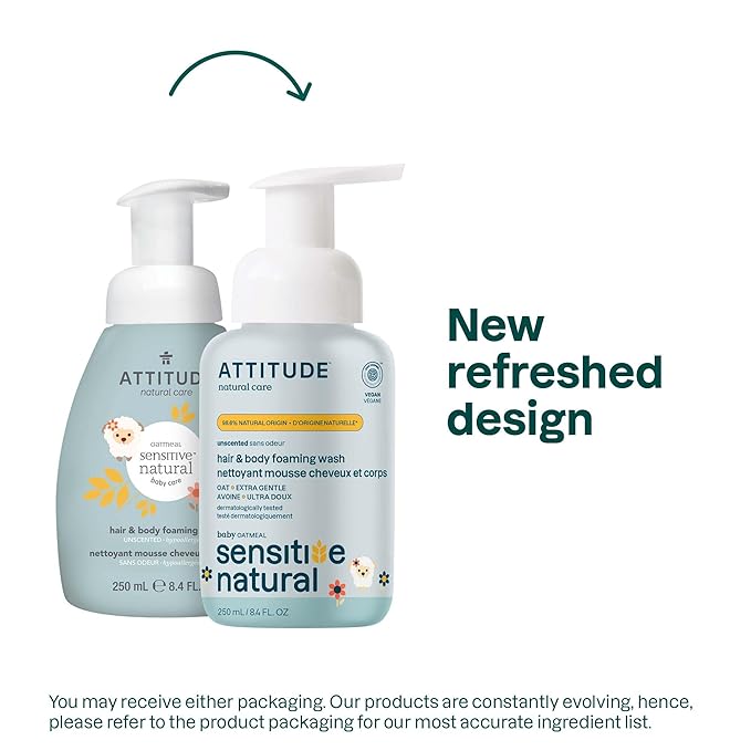 ATTITUDE 2-in-1 Shampoo and Body Wash for Baby, EWG Verified, Plant- and Mineral-Based Ingredients, Dermatologically Tested, Vegan Products for Sensitive Skin, Unscented, 8.4 Fl Oz-CubbioJoy