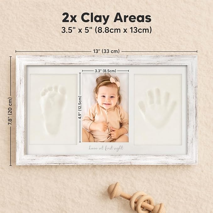Baby Hand and Footprint Kit - Clay Handprint Keepsake Frame, Newborn Nursery Picture Frame, Personalized New Mom Gifts for Baby Shower & Registry (Vintage White)-CubbioJoy