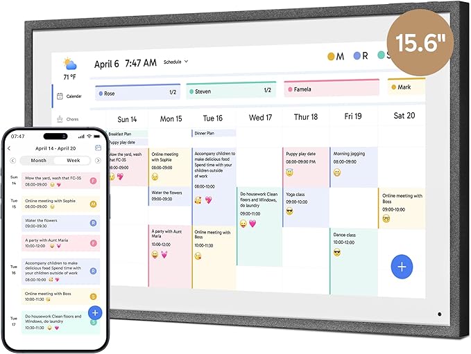 Dragon Touch 15.6" Digital Calendar Chore Chart – 1080P Full HD Interactive Touchscreen, Smart Family Planner, Hearth Display Digital Calendar Wall & Desk Mountable for Seamless Scheduling Black-CubbioJoy