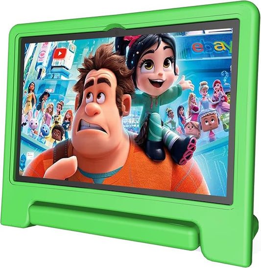 JREN Tablet for Kids｜10 Inch Kids Tablet Android 14｜Octa-core｜64GB｜WiFi ｜Bluetooth｜Parental Control｜Children Content｜Children Toddler Green-CubbioJoy