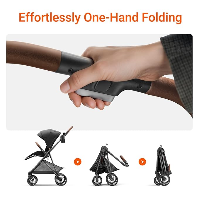 Air Lux Baby Stroller with Carbon Fiber Frame, One-Hand Fold & Reversible Seat, Magnetic 5-Pt Harness, Car Seat Adapter, 15.8lbs, Meteorite-CubbioJoy