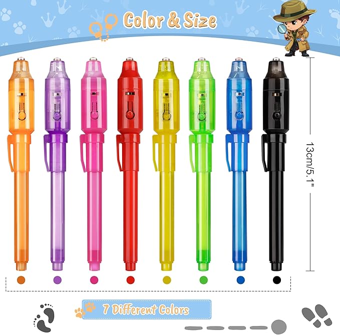 Invisible Ink Pen 24Pcs, Spy Pens with UV Light, Magic Marker, Classroom Prize, Birthday party favors for kids 8-12, Kids Christmas Gift Stocking Stuffers-CubbioJoy