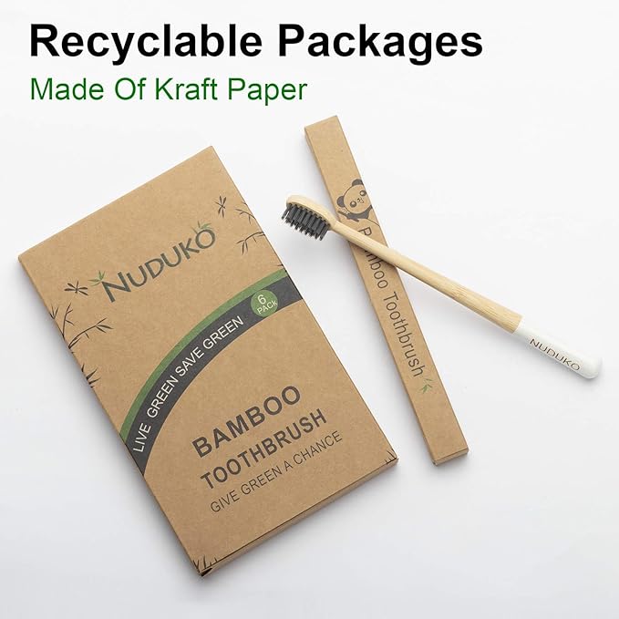 Biodegradable Bamboo Charcoal Toothbrushes, Soft Bristle, Eco-Friendly, Sustainable, BPA Free, Organic, Compostable, Travel Toothbrushes, 6 Pack-CubbioJoy