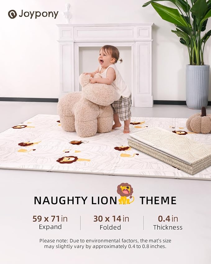 Baby Play Mat 59x71 Inch, 2 in 1 Fabric & XPE Dual-Sided Design Foldable Play Mats for Babies and Toddlers, Waterproof & Anti-Slip Baby Mat for Floor, Portable Baby Foam Crawling Mat with Travel Bag-CubbioJoy