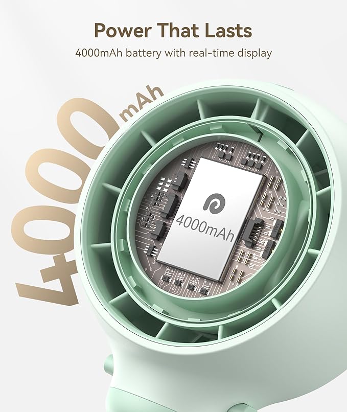 Dreamegg Portable Stroller Fan - 4000mAh Rechargeable Baby Stroller Fan With LED Display, Night Light, Hidden Blade, Detachable 4 Speed 360°Rotate, Handheld Cooling for Crib,Travel, Car Seat(Green)-CubbioJoy