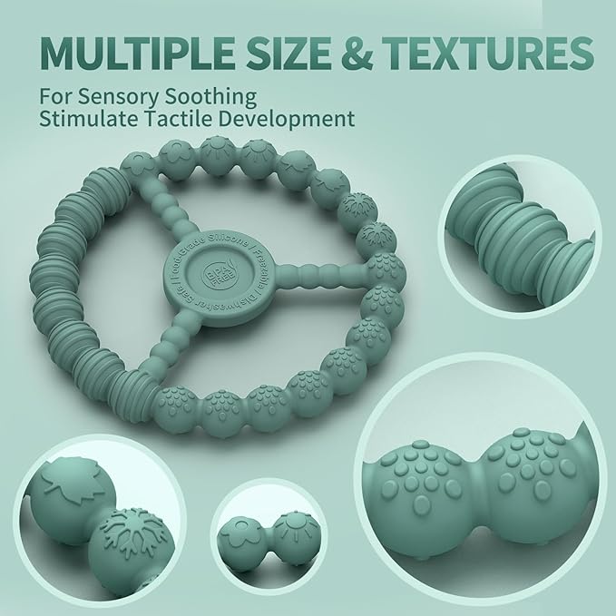 3 Pack Baby Teething Toys 3-6 Months, Silicone Ring Teethers for Babies 6-12 Months, Freezer Safe Chew Toy with Textured Grip for Boys Girls Teething Relief, Infant Easter Gift (Mint Green Blue)-CubbioJoy