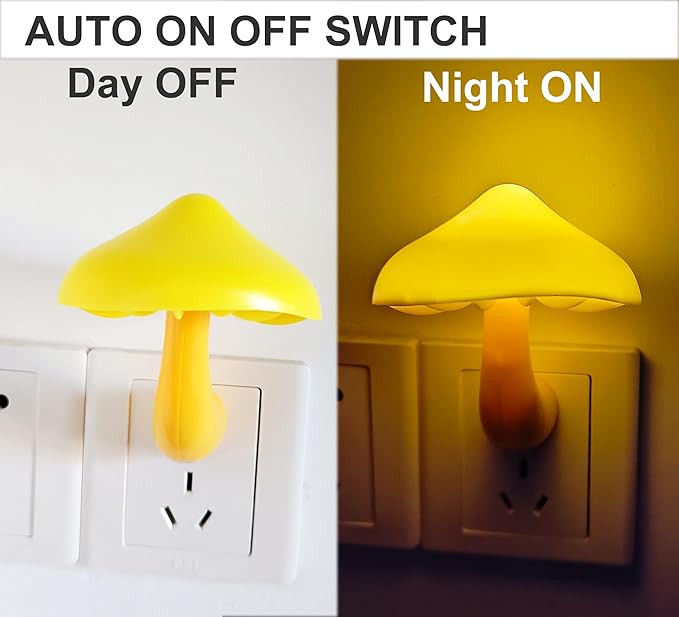 AUSAYE 3 Pack Sensor LED Mushroom Night Light Plug in Lamp Cute Night Lights for Adults Kids NightLight Bedroom,Bathroom,Toilet,Hallway,Stairs,Kitchen,Basement Warm Yellow-CubbioJoy