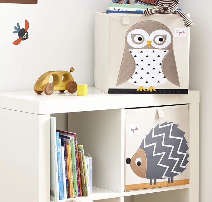3 Sprouts Toy Storage Organizer: Toy Box Cube Organizer for Playroom, Nursery - Foldable Storage Bin - Owl-CubbioJoy
