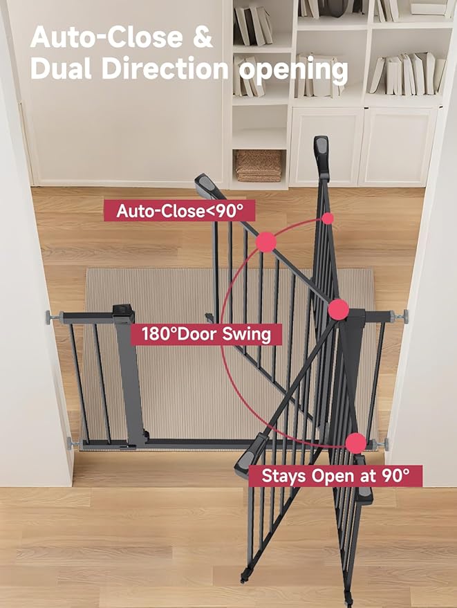 Baby Gate for Stairs, 29.5-40.5" Dog Gate for Doorways, Walk Thru Auto Close Metal Child Gate for The House, Stairs and Doorways, Pressure Mounted Pet Gate for Dog Indoor (Black)-CubbioJoy