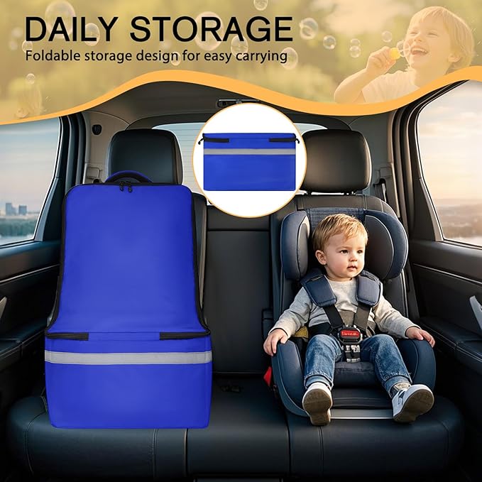 Car Seat Travel Bag for Airplane, Infant Seat Carrier with Shoulder Strap, Padded Backpack with Reflective Stripes, Blue-CubbioJoy