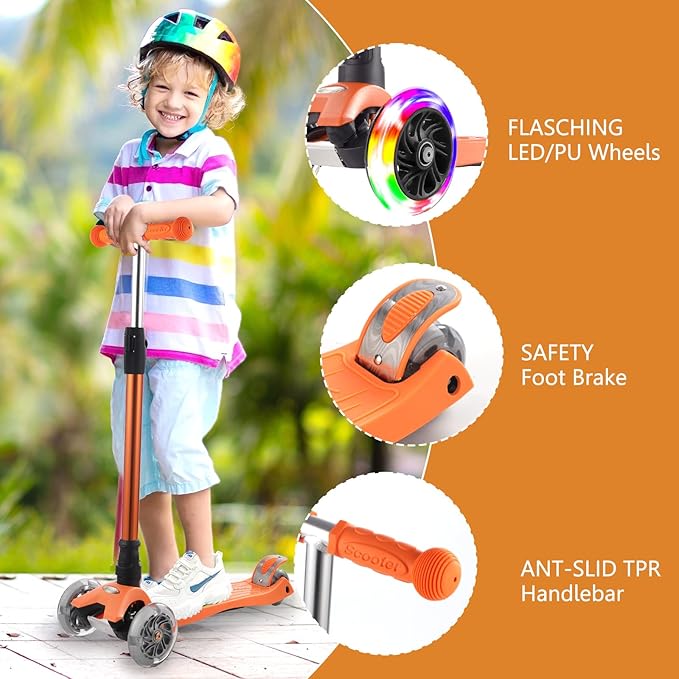 3 Wheel Scooter for Kids Ages 6-12,Kids Scooter with Light Up Wheels, Sturdy Deck Design, and 4 Height Adjustable Suitable for Kid Ages 3-12-CubbioJoy