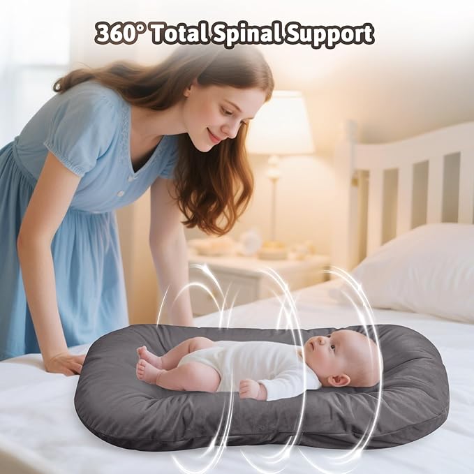 Baby Lounger for Newborns, Baby Nest & Floor Cushion, Soft Cotton, Portable Diaper Changing Pads for Boys & Girls 0-12 Months (Dark Gray)-CubbioJoy