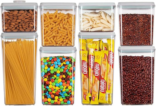 Ankou Food Storage Containers Pop Airtight Food Storage Containers with Lids for Kitchen Pantry Organizing Cereal Snack Flour Sugar Coffee Spaghetti Stackable - 8 Pcs (1.2, 2.0, 2.7, 3.3qt)*2-CubbioJoy