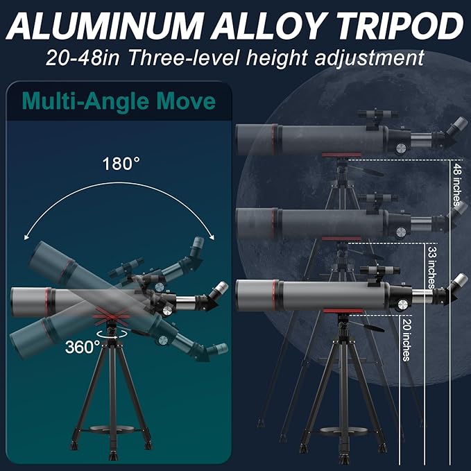 Aurosports Telescope for Adults High Powered - 90mm Aperture 600mm Refractor Telescope for Kids & Beginners -Portable Travel Telescope with Phone Adapter Tripod Wireless Remote & Carry Bag-CubbioJoy