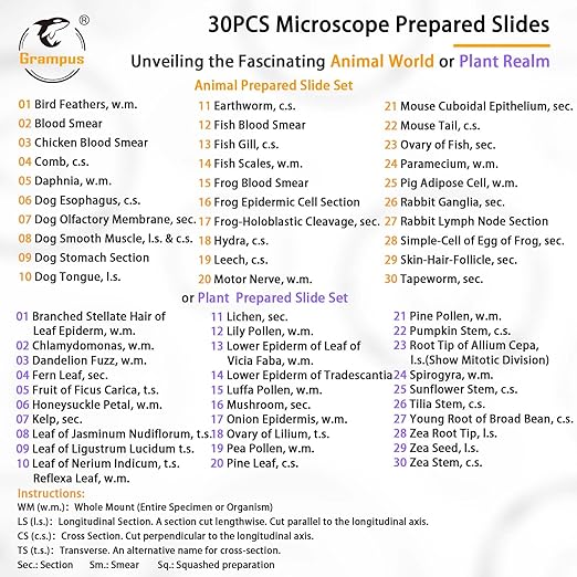 30 Prepared Microscope Slides with Specimens for Kids Students-Animal and Plant Microscope Slide Sets - Random Delivery (Either One Set) for Biological Lab, Children's Science Education, Homeschooling-CubbioJoy