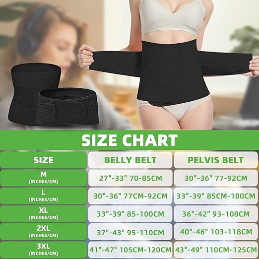 2 in 1 Postpartum Belly Band Wrap Black, C-Section Support Belt Medium, Post Partum Support Recovery Waist/Pelvis Belt, Hysterectomy Belly Band Binder Girdle Stomach-CubbioJoy