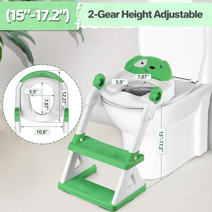 2 In 1 Potty Training Toilet Seat & Toddler Step Stool, Bottom Triangle Stability Toddler Toilet Seat, Adjustable Step & Seat Height Potty Seats (Green)-CubbioJoy