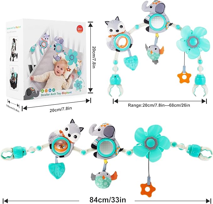 Adjustable Arch Bassinet Toys for Infant & Toddlers, Stroller Arch, Baby Crib Toys with Fascinating Hanging for Stimulating Baby’s Senses and Developing Motor Skills-CubbioJoy