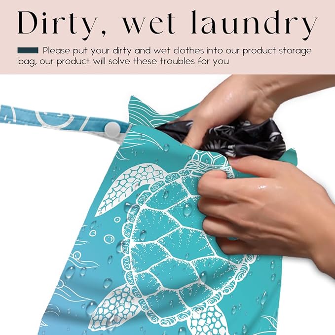 Waterproof Wet Bag for Swimsuit, Travel Beach Wet Dry Bag, Hidden Zipper Reusable Turtle Wet Bags, for Travel Beach Wet Swimsuits Toiletries Diapers Dirty Gym Clothes Laundry Bag-CubbioJoy