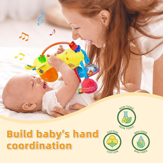 Baby Sensory Toys 0-6 3-6 Months,Infant Baby Musical Stuffed Animal Activity Soft Toys, 3+ Months Rattles Teething Toys for Babies,Tummy Time Toy Gifts for 0-3-6-12 Months Boys, Girls-CubbioJoy