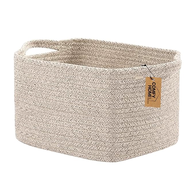 COMFY-HOMI Storage Basket for Shelves, Woven Baskets for Storage, Cotton Rope Basket for Toys,Towel Baskets, Toy Storage Organizer, Storage Cube Bin, Organization and Storage-All Brown-CubbioJoy