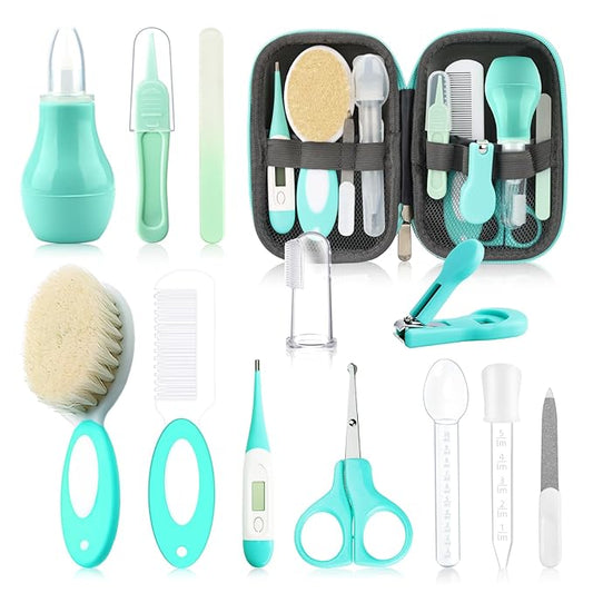Baby Healthcare and Grooming Kit with Nail Clippers, Scissors, Infant Grooming Kit for Newborns (18 in 1, Green)-CubbioJoy