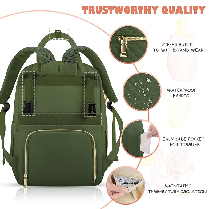 Baby Diaper Bag Backpack, Travel Diaper Bags for Girl Boy Large Capacity Baby Bag Backpack for Women Army Green-CubbioJoy