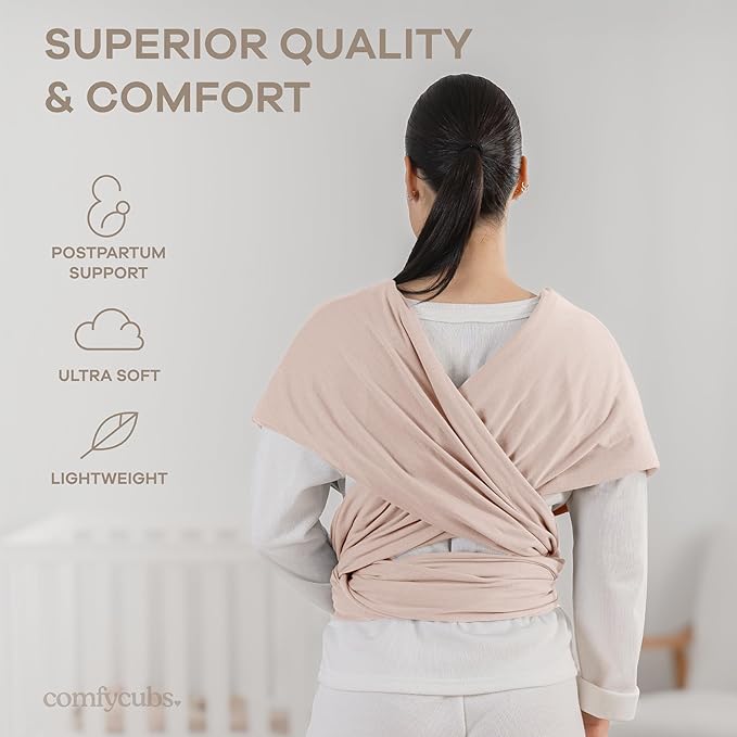 Comfy Cubs Baby Wrap Carrier - Soft & Secure Fit Cotton Blend Baby Carrier Newborn to Toddler - Hands-Free & Lightweight Infant Wrap - Adjustable, One Size Fits All Toddler Sling - Blush-CubbioJoy