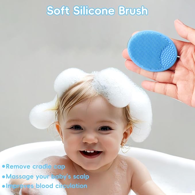 Baby Hair Brush and Comb Set, 4Pcs Baby Soft Bristles Hairbrush Cradle Cap Brush Hair Comb for Newborns Toddlers Boys Girls (Blue)-CubbioJoy