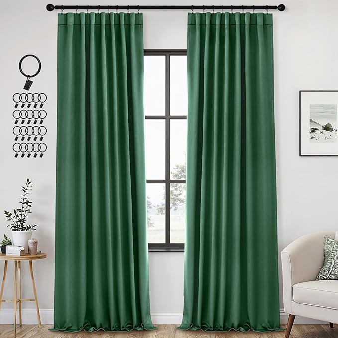 ANRODUO Back Tab Blackout Curtains for Bedroom Living Room, Rod Pocket Pinch Pleated Thermal Insulated Room Darkening Curtains 96 Inches Long 2 Panels, Hunter Green, 42 x 96 Inch-CubbioJoy