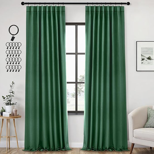 ANRODUO Back Tab Blackout Curtains for Bedroom Living Room, Rod Pocket Pinch Pleated Thermal Insulated Room Darkening Curtains 96 Inches Long 2 Panels, Hunter Green, 42 x 96 Inch-CubbioJoy