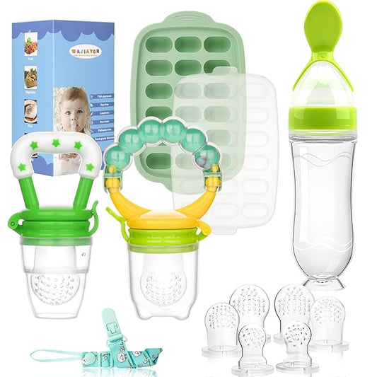Baby Fruit Feeder & Baby Breastmilk Popsicle Molds-WAJIAYON Silicone Babies Food Freezer Tray Storage Containers, Infant Food Pacifier Feeder and Teether Infant Teething Feeders-Green-CubbioJoy