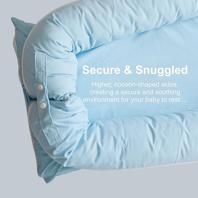 Deluxe Infant Lounger, Baby Nest Cover for Baby Girls & Boys, Newborn Essentials for Baby 0-12 Months, 100% Cotton (SummerSky)-CubbioJoy