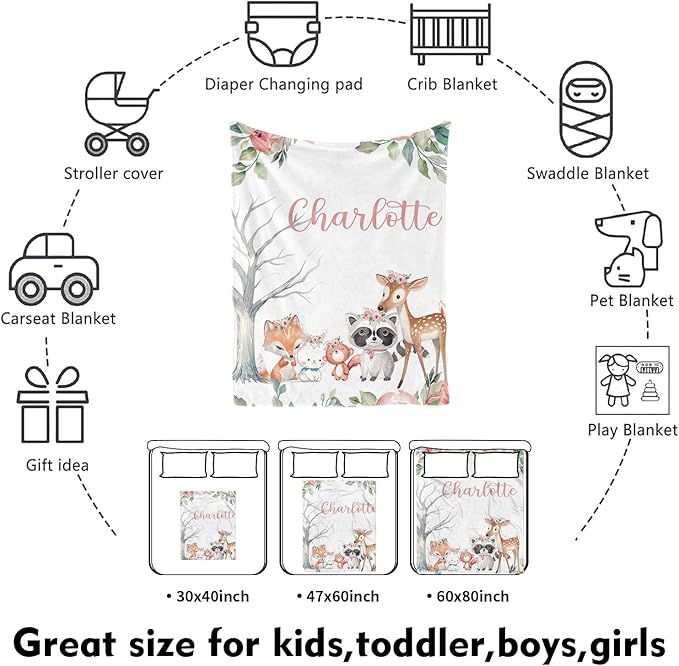 Custom Nursery Crib Bedding Set: Personalized Name 4 Piece Sika Deer & Fox Pattern Baby Crib Sets for Girls - Toddler Double Layer Blanket Set, Comfortable Crib Bed Sheets for Baby Toddlers-CubbioJoy