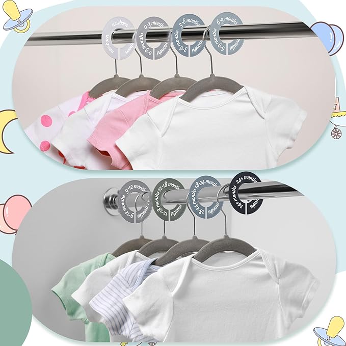 8 Pcs Baby Closet Dividers Unisex Baby Clothes Organizers Clear Labels for Nursery Closet Organizer & Decor Nursery Fits Most Rods(Modern,Cool Colors)-CubbioJoy