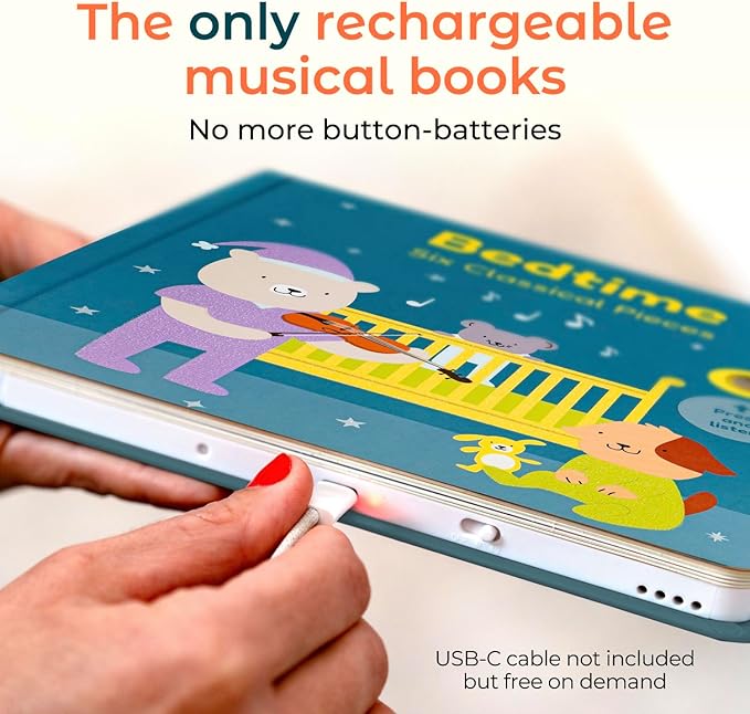 Cali's Books Bedtime Musical Book for Babies and Toddlers 1-3 – USB-C Rechargeable – 6 Classical and Relaxing Pieces | Sound Book for Sleep & Relaxation-CubbioJoy