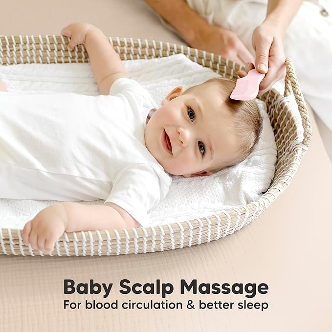 Baby Hair Brush and Comb Set for Newborn - Wooden Baby Hair Brush Set with Soft Goat Bristle, Baby Brush Set for Newborns, Baby Brush and Comb Set Girl, Boy, Toddler Cradle Cap Brush (Oval, Blush)-CubbioJoy