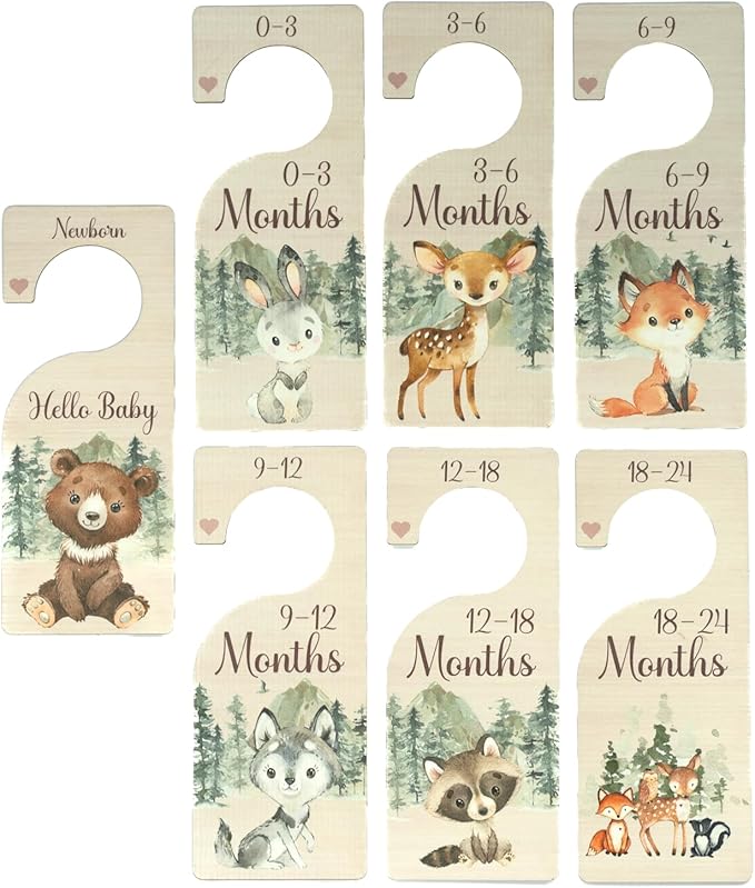 Baby Closet Dividers | Woodland Nursery Decor Closet Dividers for Baby Clothes | Hanging Wooden Baby Clothes Dividers for Closet | NB - 24 Month Baby Closet Size Dividers-CubbioJoy