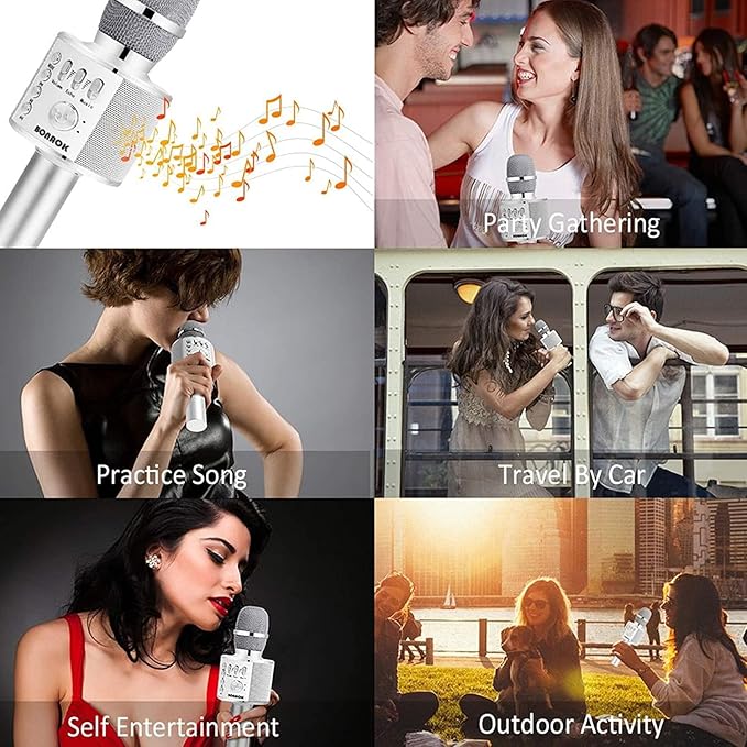 BONAOK Wireless Bluetooth Karaoke Microphone,3-in-1 Portable Handheld Mic Speaker for All Smartphones,Gifts for Kids Adults All Age Q37(Silver)-CubbioJoy