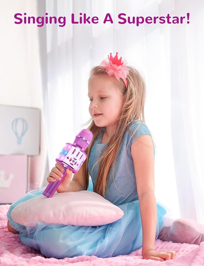 Amazmic Toys for Girls, Kids Karaoke Microphone Toddler Microphone for Kids with Lights, Birthday Gift for Girls, Boys Toy Age 3 4 5 6 7 8+(Light Purple)-CubbioJoy