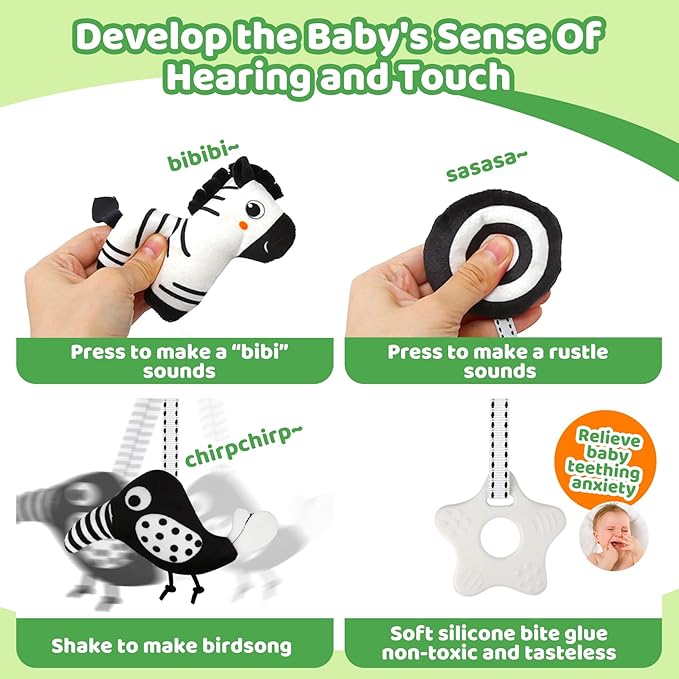 Black and White High Contrast Baby Toys - Sensory Infant Hanging Carseat & Stroller Toy for Newborns 0-6,6-12Months Perfect Easter Birthday & Baby Shower for Babies Boys Girls-CubbioJoy