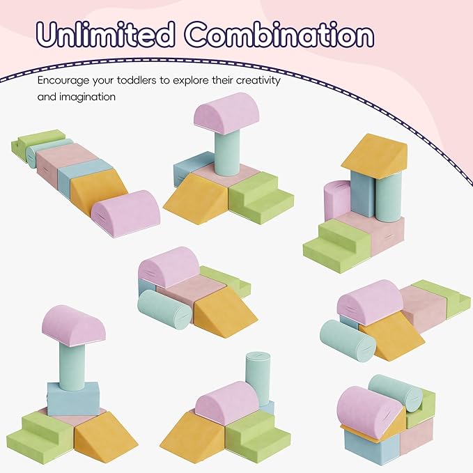 6 Piece Foam Climbing Blocks for Toddlers, Baby Climbing Gym with Ultra High Density Foam for Crawling and Sliding, Indoor Soft Play Set for Infant, Babies & Kids (Multicolor A, 6-Piece)-CubbioJoy