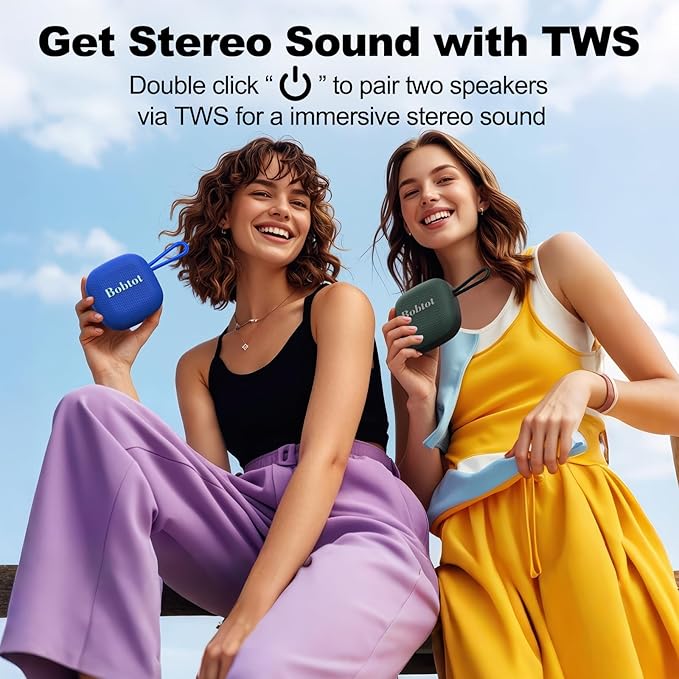 Bobtot Portable Wireless Bluetooth Speakers - IPX7 Waterproof Small Shower Speaker with 16 Hours Playtime, Loud Stereo Sound, Built-in Mic, TWS, Mini Size with Carry Lanyard for Outdoor, Blue-CubbioJoy