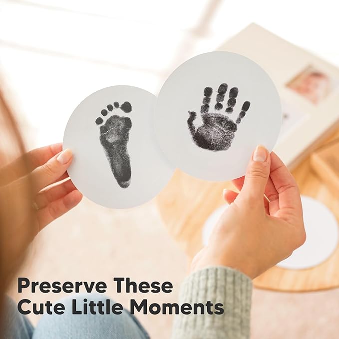2-Pack Round Inkless Baby Hand and Footprint Kit - Mess Free Ink Pad for Newborn Keepsake, Dog Nose & Paw Print Kit, Clean Touch Ink Pad for Baby Hand & Footprints,Ideal New Mom Gifts (Jet Black)-CubbioJoy