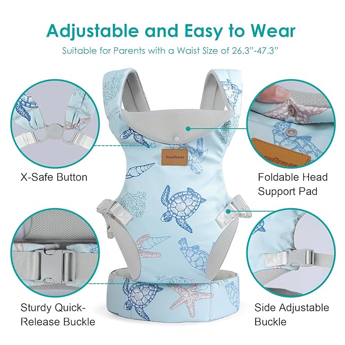 Baby Carrier Newborn to Toddler, Ergonomic Adjustable Toddler Carriers for 7-66 Lbs, Cozy Lightweight Infant Carrier with Neck Support, Baby Holder Carrier with Lumbar Support for Mom Dad-CubbioJoy
