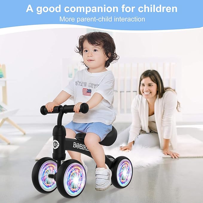 Baby Balance Bike Toys for 12-36 Months Kids Toy Boy and Girls Gifts Toddler Best First Birthday Gift Children Walker No Pedal Infant 4 Wheels Bicycle (Colorful, Black-Light)-CubbioJoy