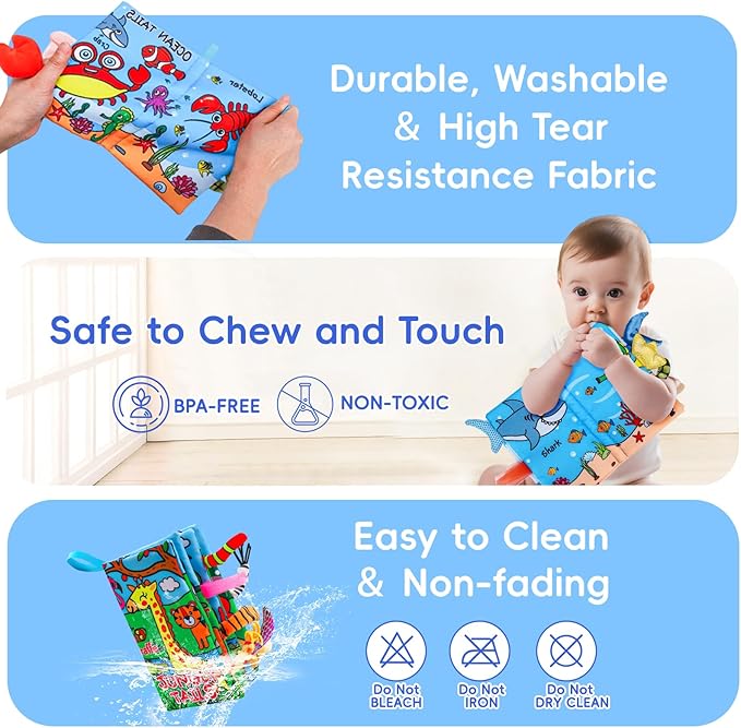2PCS Baby Books 0-6 Months Tummy Time Infant Toys 0-3 Months High Contrast Baby Sensory Toys 3-6 6-12 Months Newborn Essentials Must Haves Crinkle Touch Feel Busy Soft Books for Babies Shower Gifts-CubbioJoy