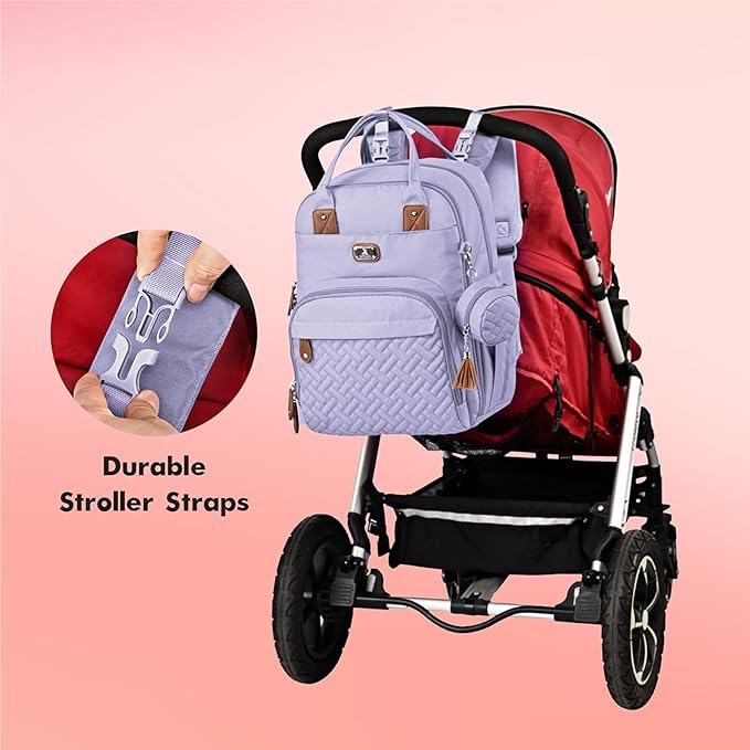 Dikaslon Diaper Bag Backpack with Portable Changing Pad, Pacifier Case and Stroller Straps, Large Unisex Baby Bags for Boys Girls, Multipurpose Travel Back Pack Moms Dads, Taro Purple-CubbioJoy